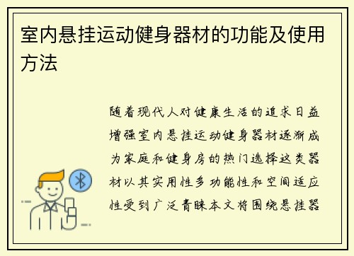 室内悬挂运动健身器材的功能及使用方法