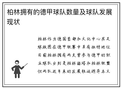 柏林拥有的德甲球队数量及球队发展现状
